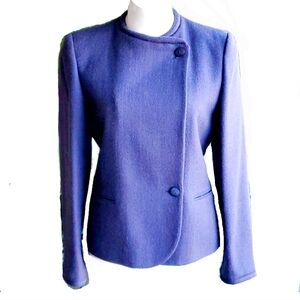 Neiman Marcus Dark Purple Woven Wool Jacket Minimalist Size 8 made in Japan